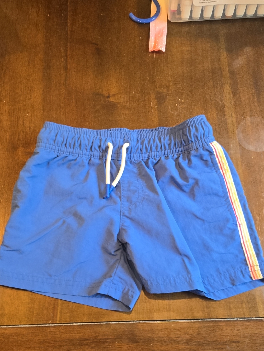 XS (4/5) art class Blue Swim Shorts with Rainbow Side Stripe